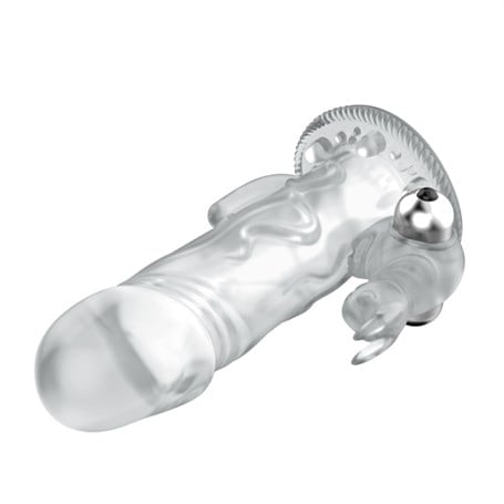 12,5 cm Klitoral Uyarıcılı Tavşan Titreşimli Şeffaf Penis Kılıfı görsel 2