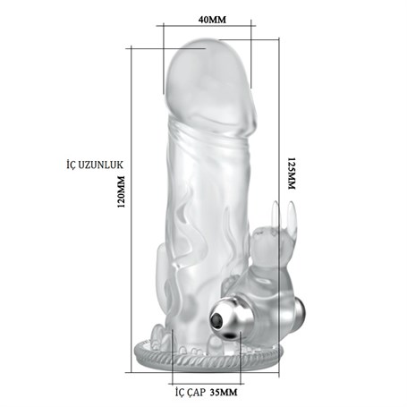 12,5 cm Klitoral Uyarıcılı Tavşan Titreşimli Şeffaf Penis Kılıfı görsel 5