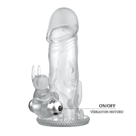 12,5 cm Klitoral Uyarıcılı Tavşan Titreşimli Şeffaf Penis Kılıfı görsel 3