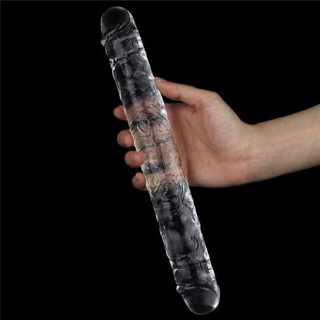 30 cm Şeffaf Çift Taraflı Realistik Dildo Anal Vajinal Penis görsel 2