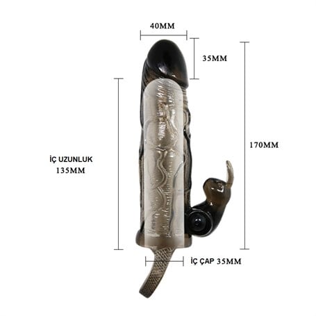 3,5 cm Uzatmalı Titreşimli Klitoris Uyarıcılı Zenci Penis Kılıfı görsel 4