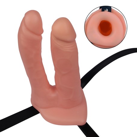 Belden Bağlamalı 12,5 cm İçi Boş İkili Çatal Strapon Penis görsel 2