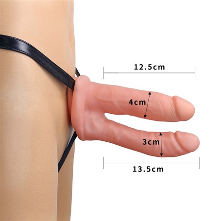 Belden Bağlamalı 12,5 cm İçi Boş İkili Çatal Strapon Penis görsel 3