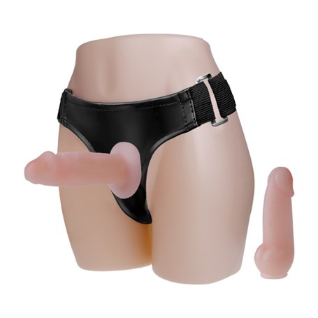 Belden Bağlamalı İçi Dolu Çift Strapon Penis görsel 2