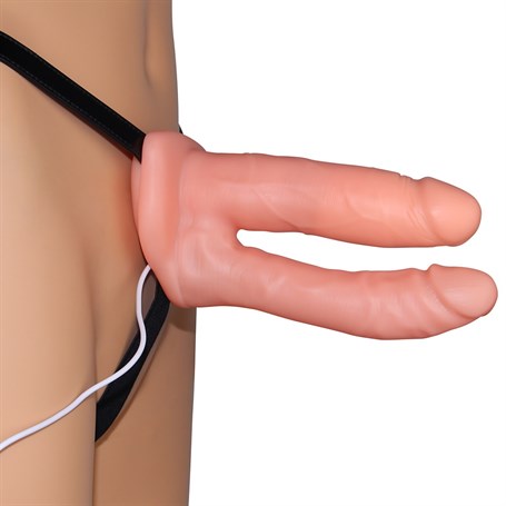 Belden Bağlamalı Titreşimli 12,5 cm İçi Boş İkili Çatal Strapon Penis görsel 2