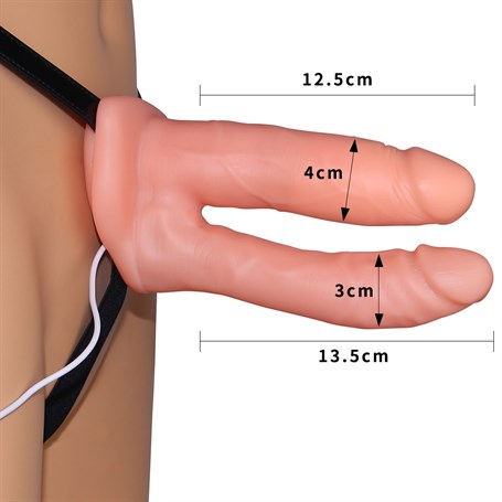 Belden Bağlamalı Titreşimli 12,5 cm İçi Boş İkili Çatal Strapon Penis görsel 4
