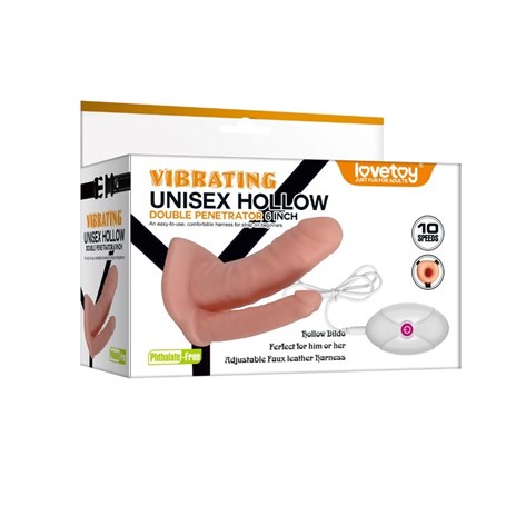 Belden Bağlamalı Titreşimli 17 cm İçi Boş İkili Çatal Strapon Penis görsel 5