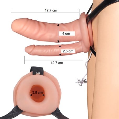 Belden Bağlamalı Titreşimli 17 cm İçi Boş İkili Çatal Strapon Penis görsel 3