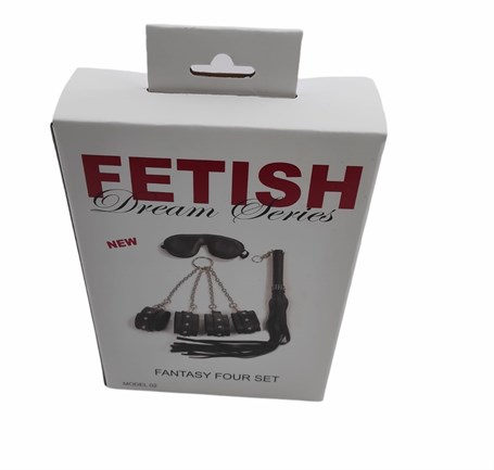 Siyah Fetish Fantezi Seti - 4'lü Kelepçe Kırbaç Göz Bandı görsel 5